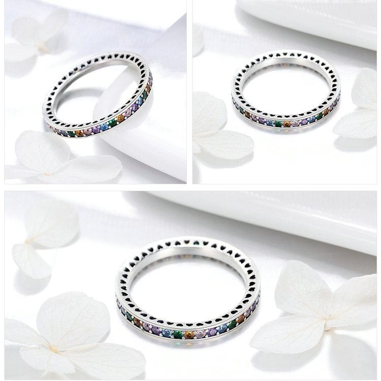 925 Sterling Silver Multi-Color Clear CZ Rainbow Ring Jewelry WAAMII   