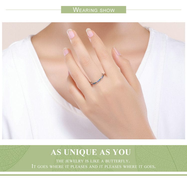 925 Sterling Silver Multi-Color Clear CZ Rainbow Ring - - Luxury Jewelry by WAAMII