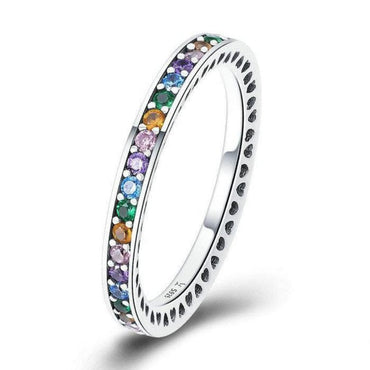 925 Sterling Silver Multi-Color Clear CZ Rainbow Ring - - Luxury Jewelry by WAAMII
