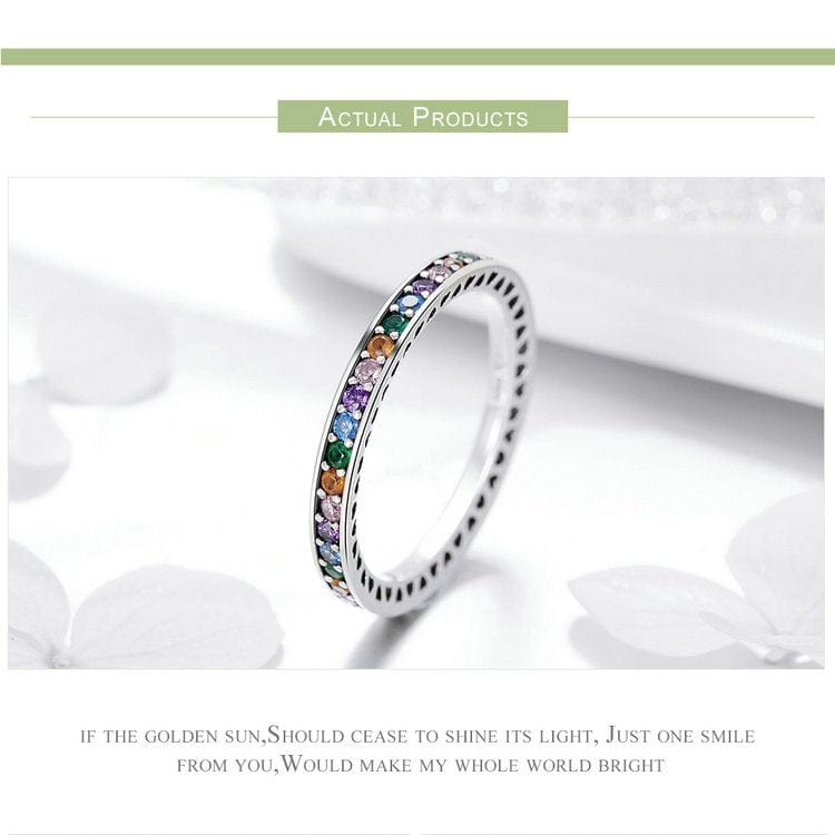 925 Sterling Silver Multi-Color Clear CZ Rainbow Ring - - Luxury Jewelry by WAAMII