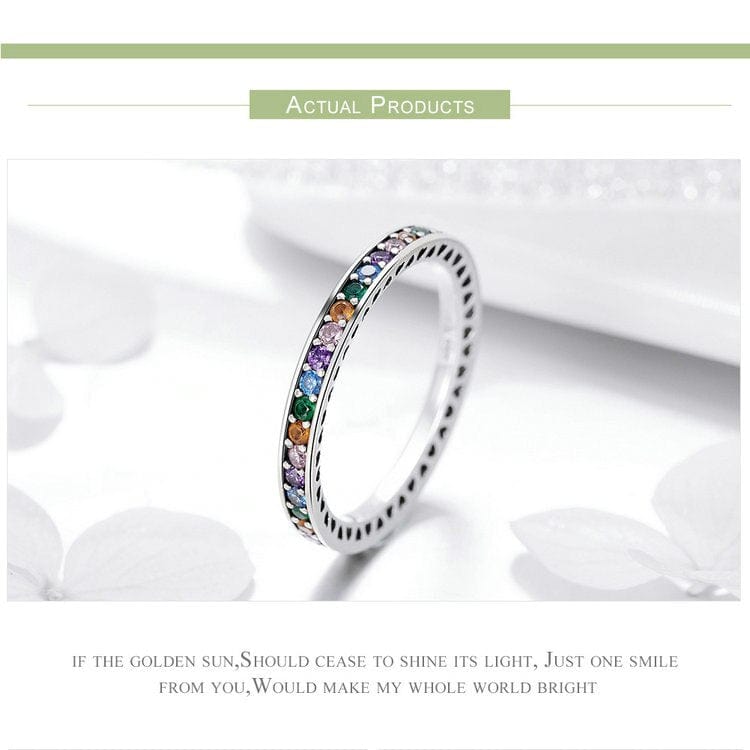 925 Sterling Silver Multi-Color Clear CZ Rainbow Ring Jewelry WAAMII   