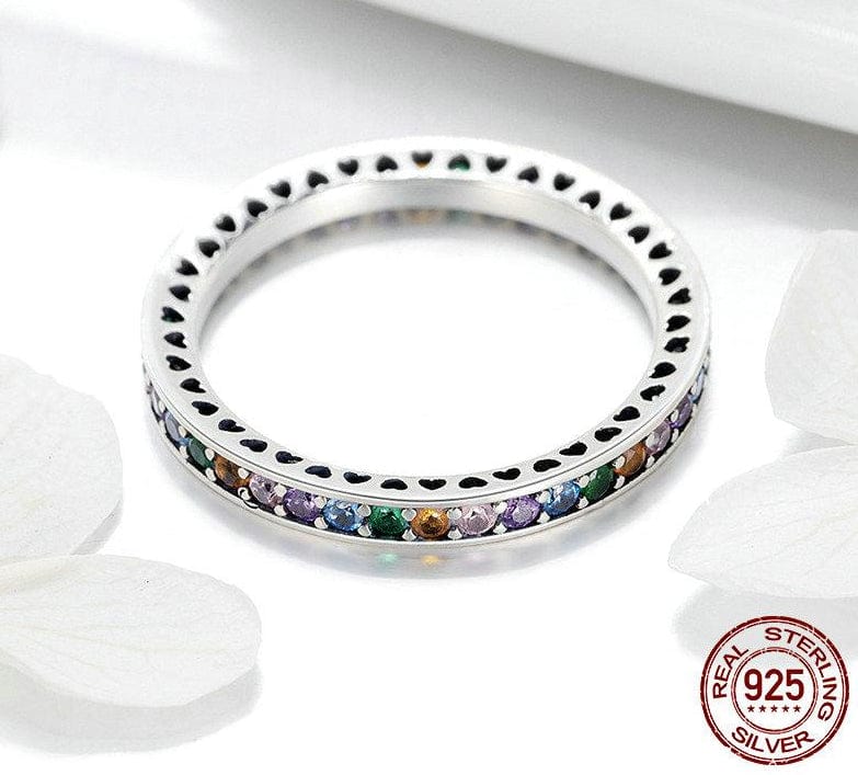 925 Sterling Silver Multi-Color Clear CZ Rainbow Ring | WAAMII