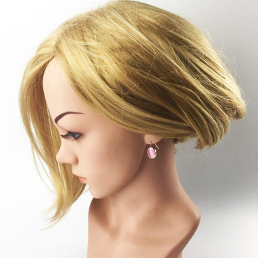 925 Sterling Silver Pink Opal Oval Drop Earrings - - Luxury Jewelry by WAAMII