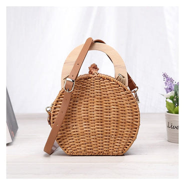 Anita Hand Woven Circular Top-Handle Straw Beach Bag Crossbody - - Luxury bags by WAAMII