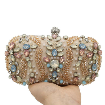 Apricot Blue Tone Diamante Beaded Clutch Bag Ladies Purse - - Luxury bags by WAAMII