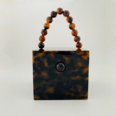 Bead Top Handle Jade Green Acrylic Box Clutch bags WAAMII Tortoise W12cm×H11cm×D13cm 