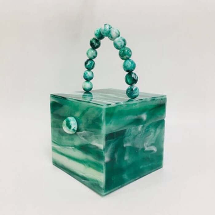 Bead Top Handle Jade Green Acrylic Box Clutch bags WAAMII   