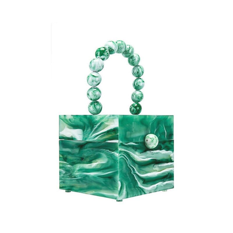 Bead Top Handle Jade Green Acrylic Box Clutch bags WAAMII   