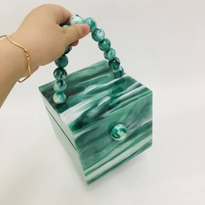 Bead Top Handle Jade Green Acrylic Box Clutch bags WAAMII   