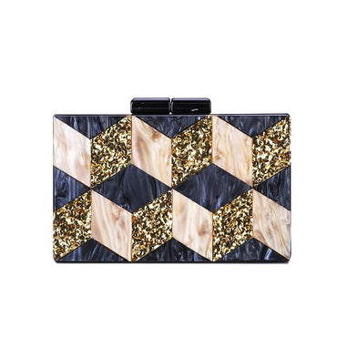 Black-gold Tone Pearlescent Glitter Striped Acrylic Clutch Evening Bag - - Luxury bags by WAAMII