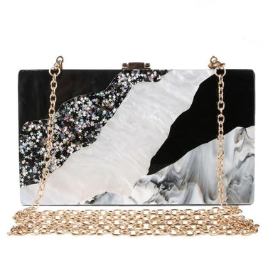 Black White Tone Pearlescent Glitter Marble Effect Acrylic Clutch - - Luxury bags by WAAMII