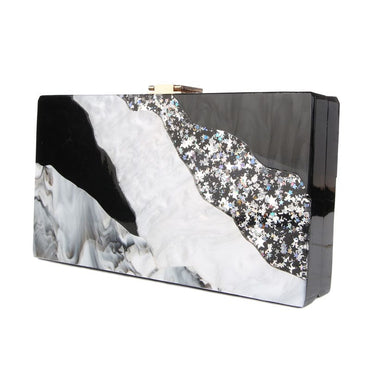 Black White Tone Pearlescent Glitter Marble Effect Acrylic Clutch - - Luxury bags by WAAMII