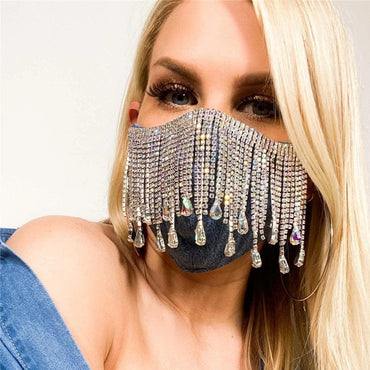 Bling Rhinestone Tassel Face Mask 2 Styles-Z97 - - Luxury Accessories by WAAMII