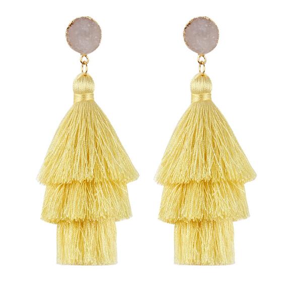 Bohemian Stone Tassel Drop Dangle Earrings - R4 - Luxury Jewelry by WAAMII