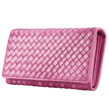 Braided Top Grain Genuine Leather Purse Wallet For Women - pink - Luxury bags by WAAMII