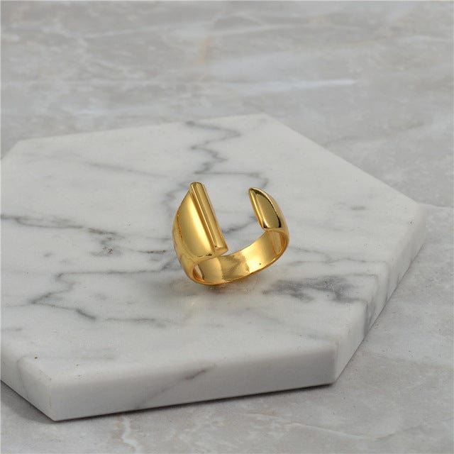 Brass With 18K Yellow Gold Plated English Letters Alphabet Rings Size Adjustable Jewelry WAAMII I  