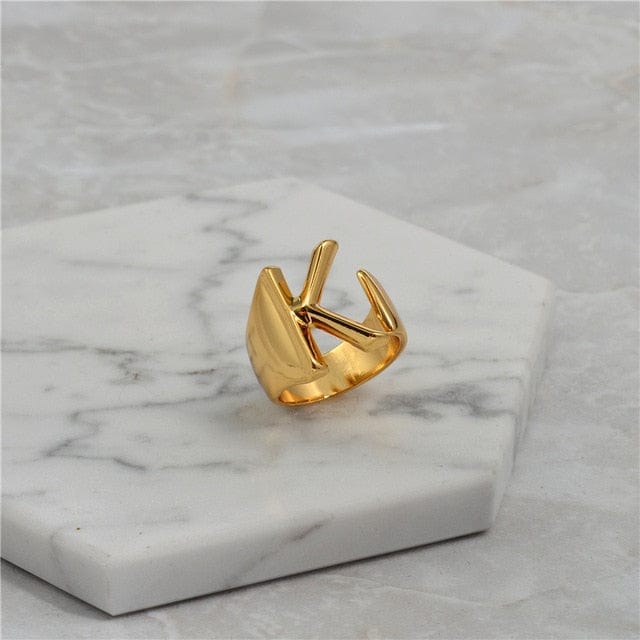 Brass With 18K Yellow Gold Plated English Letters Alphabet Rings Size Adjustable Jewelry WAAMII K  