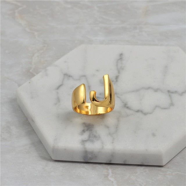 Brass With 18K Yellow Gold Plated English Letters Alphabet Rings Size Adjustable Jewelry WAAMII J  