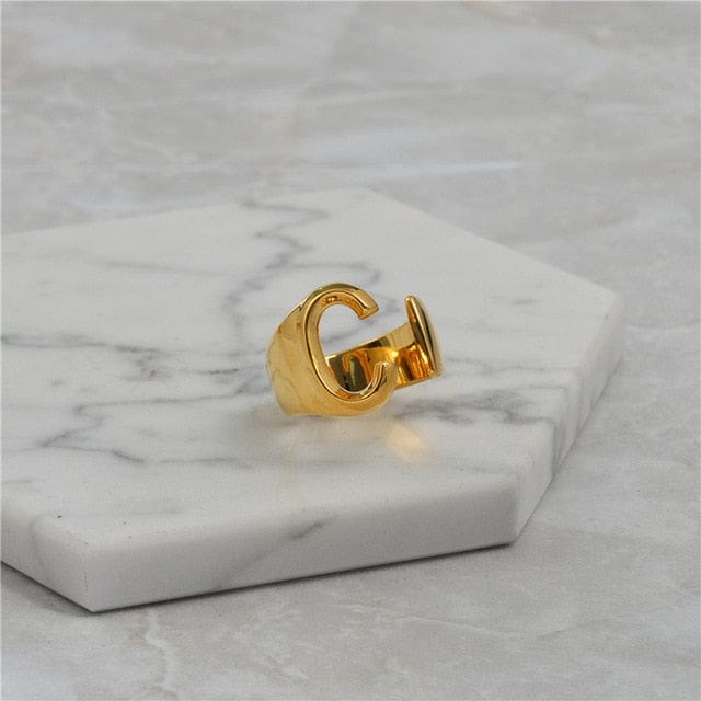 Brass With 18K Yellow Gold Plated English Letters Alphabet Rings Size Adjustable Jewelry WAAMII C  