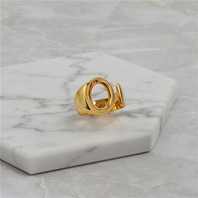 Brass With 18K Yellow Gold Plated English Letters Alphabet Rings Size Adjustable Jewelry WAAMII O  