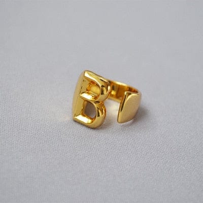 Brass With 18K Yellow Gold Plated English Letters Alphabet Rings Size Adjustable Jewelry WAAMII B  
