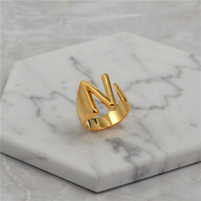 Brass With 18K Yellow Gold Plated English Letters Alphabet Rings Size Adjustable Jewelry WAAMII N  