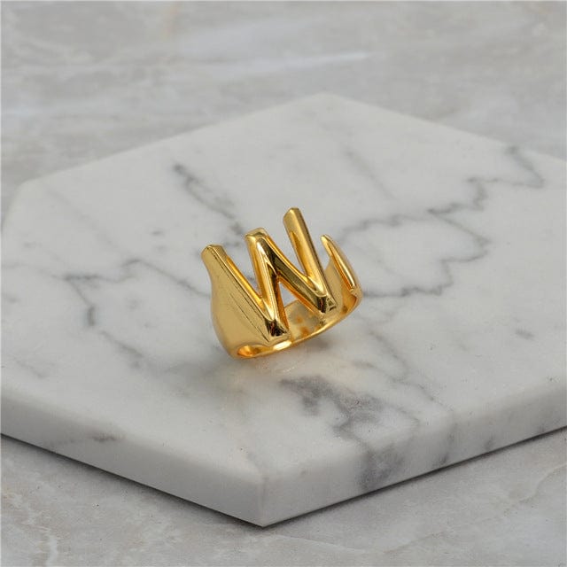 Brass With 18K Yellow Gold Plated English Letters Alphabet Rings Size Adjustable Jewelry WAAMII W  