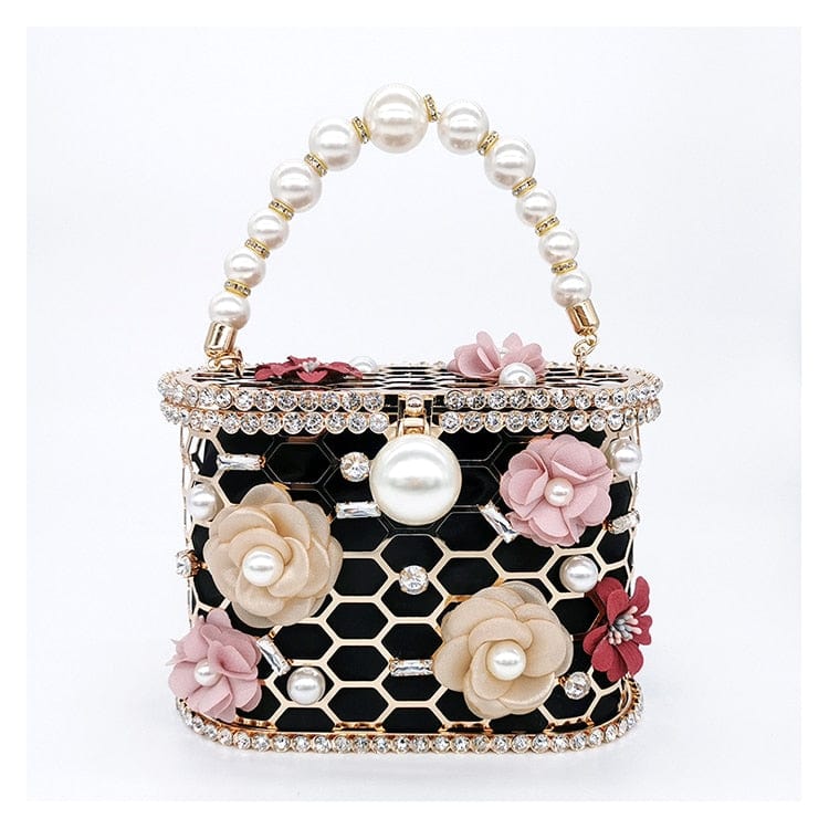 Brenda Pearl Floral Beading Honeycomb Clutch - - Luxury bags by WAAMII