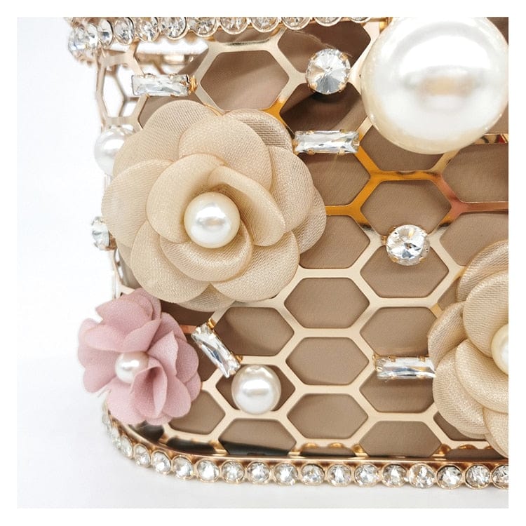 Brenda Pearl Floral Beading Honeycomb Clutch - - Luxury bags by WAAMII