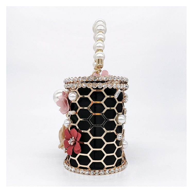Brenda Pearl Floral Beading Honeycomb Clutch - - Luxury bags by WAAMII