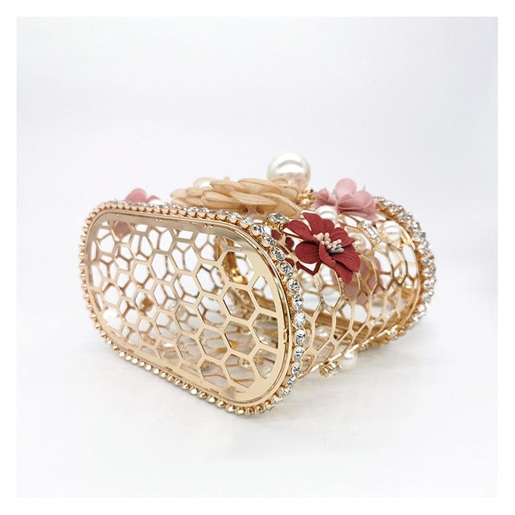 Brenda Pearl Floral Beading Honeycomb Clutch bags WAAMII   