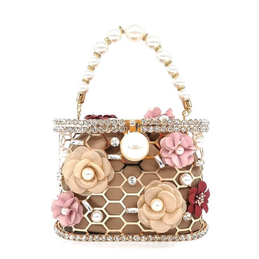 Brenda Pearl Floral Beading Honeycomb Clutch - - Luxury bags by WAAMII