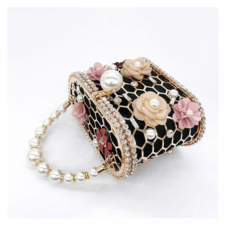 Brenda Pearl Floral Beading Honeycomb Clutch - - Luxury bags by WAAMII