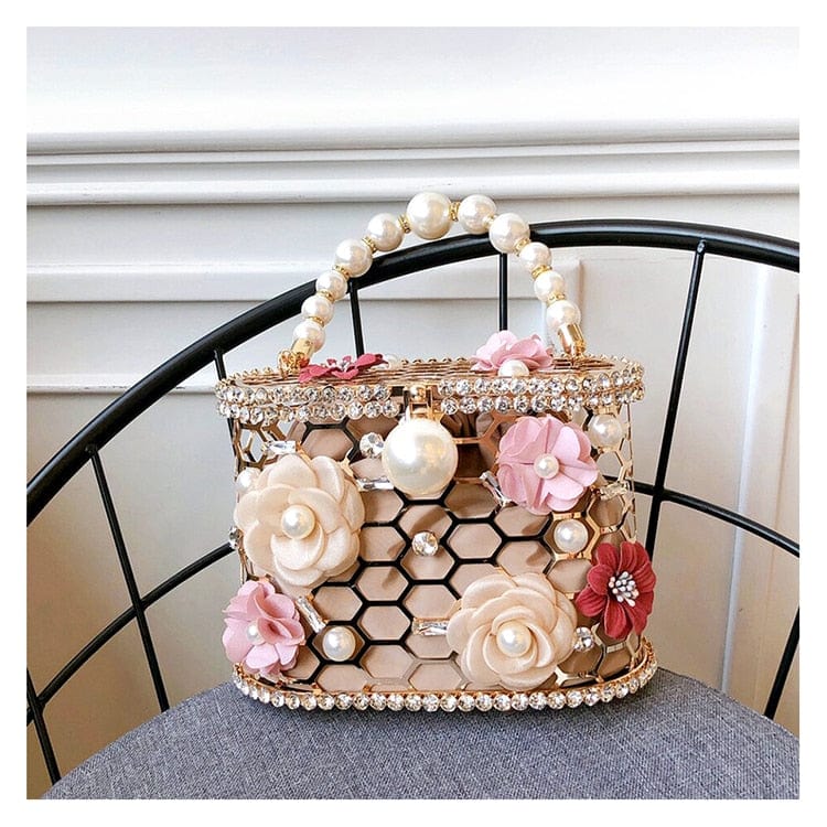 Brenda Pearl Floral Beading Honeycomb Clutch - - Luxury bags by WAAMII