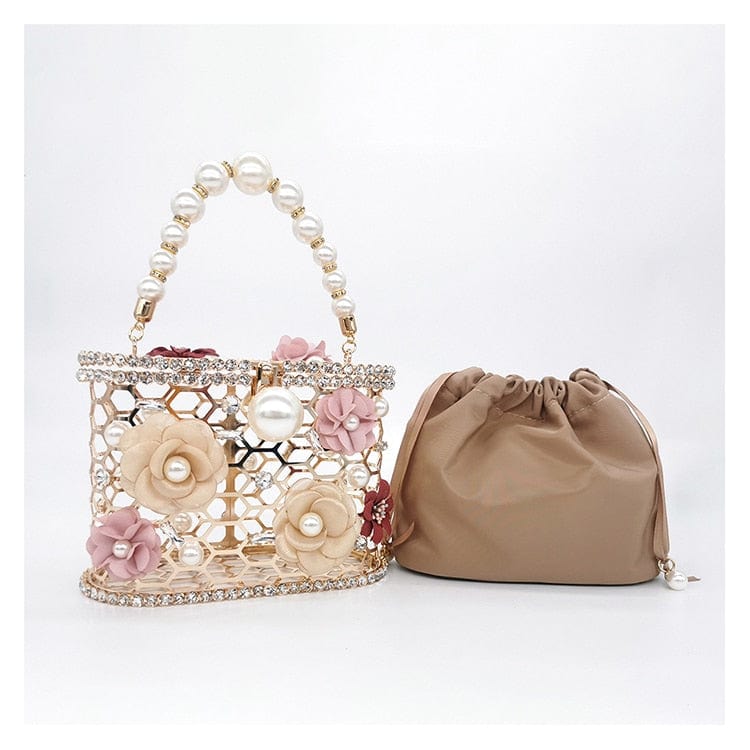 Brenda Pearl Floral Beading Honeycomb Clutch - - Luxury bags by WAAMII