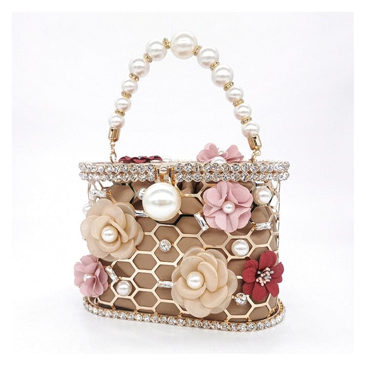Brenda Pearl Floral Beading Honeycomb Clutch - - Luxury bags by WAAMII