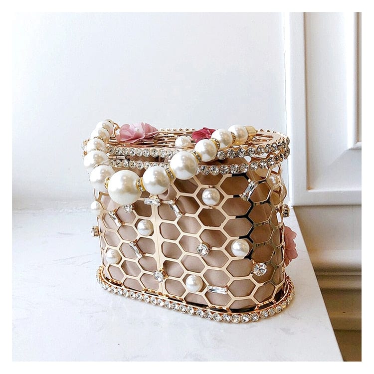 Brenda Pearl Floral Beading Honeycomb Clutch bags WAAMII   