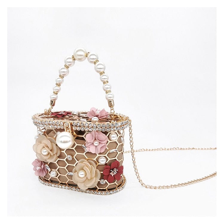 Brenda Pearl Floral Beading Honeycomb Clutch - - Luxury bags by WAAMII