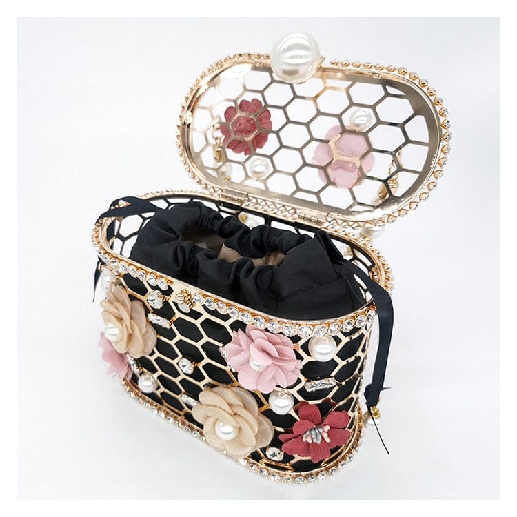 Brenda Pearl Floral Beading Honeycomb Clutch - - Luxury bags by WAAMII