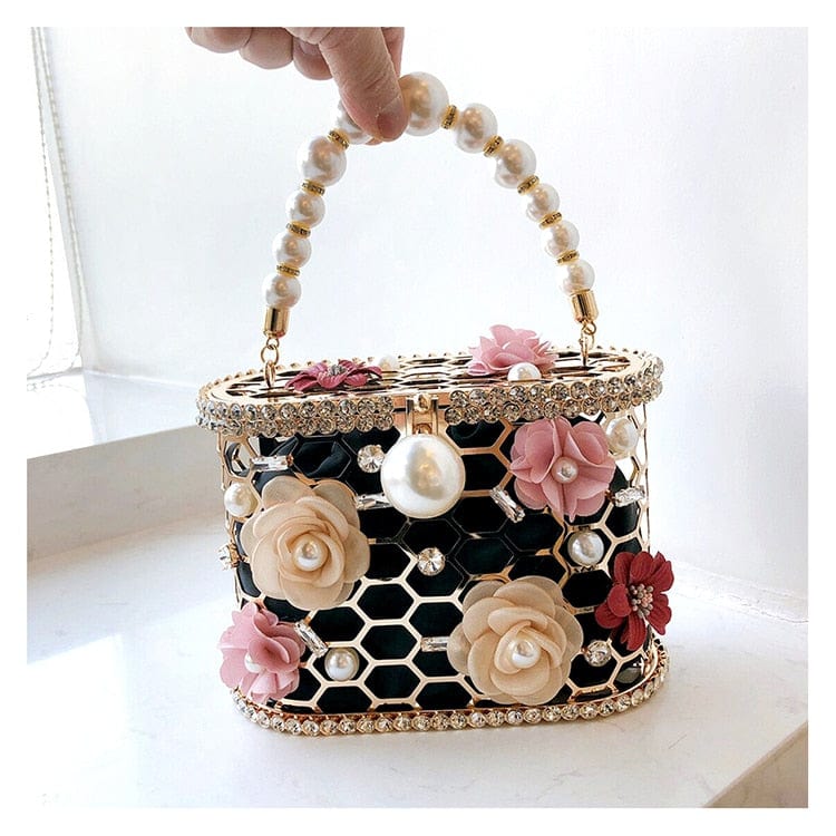 Brenda Pearl Floral Beading Honeycomb Clutch - - Luxury bags by WAAMII
