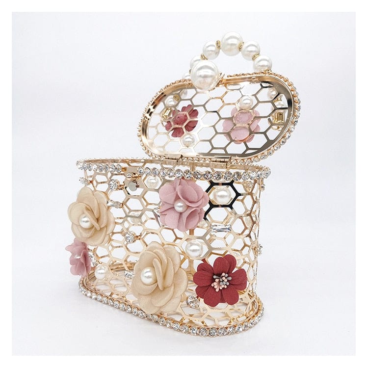 Brenda Pearl Floral Beading Honeycomb Clutch - - Luxury bags by WAAMII