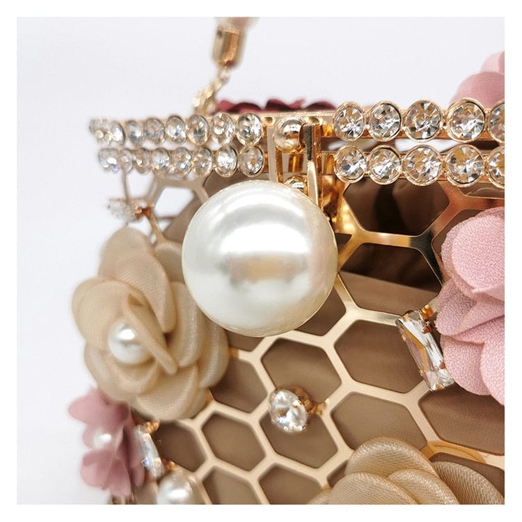 Brenda Pearl Floral Beading Honeycomb Clutch - - Luxury bags by WAAMII