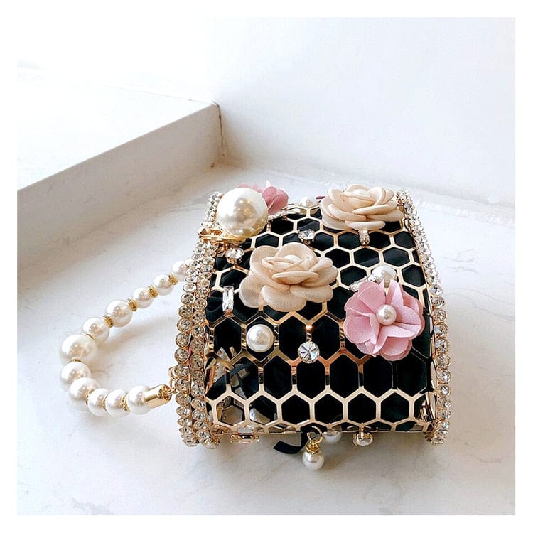 Brenda Pearl Floral Beading Honeycomb Clutch - - Luxury bags by WAAMII