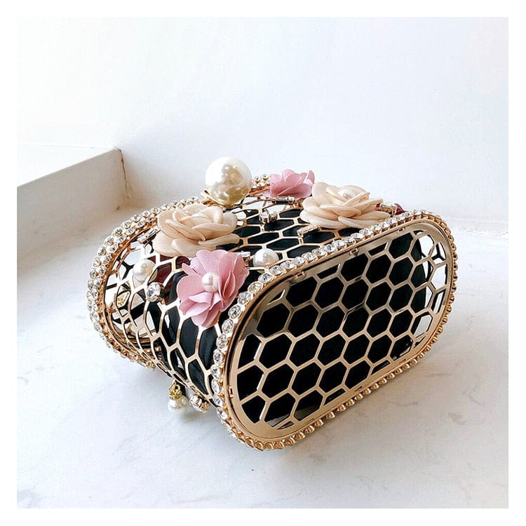 Brenda Pearl Floral Beading Honeycomb Clutch - - Luxury bags by WAAMII