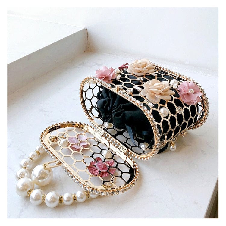 Brenda Pearl Floral Beading Honeycomb Clutch - - Luxury bags by WAAMII