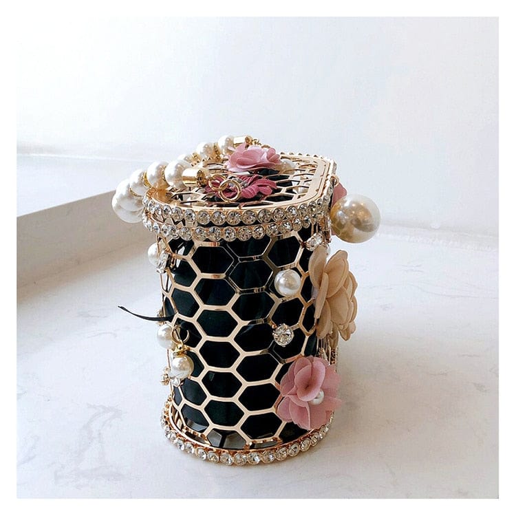 Brenda Pearl Floral Beading Honeycomb Clutch - - Luxury bags by WAAMII