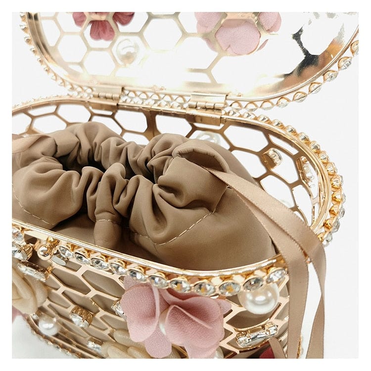 Brenda Pearl Floral Beading Honeycomb Clutch - - Luxury bags by WAAMII