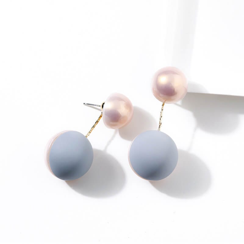 Candy Mixed Color Double Sided Pearl Stud Earrings Jewelry WAAMII Champagne+gray  