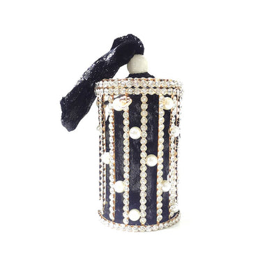 Carla Pearl Rhinestone Bucket Clutch With Shoulder Chains - Black - Luxury bags by WAAMII