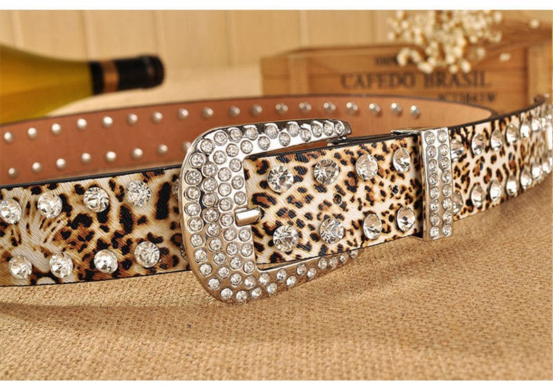 Cheetah/Leopard Print Rhinestone Designer Belts For Women